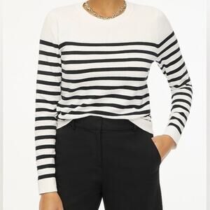 J Crew Striped Teddie Sweater White Black Cotton Crew Neck Lightweight Medium